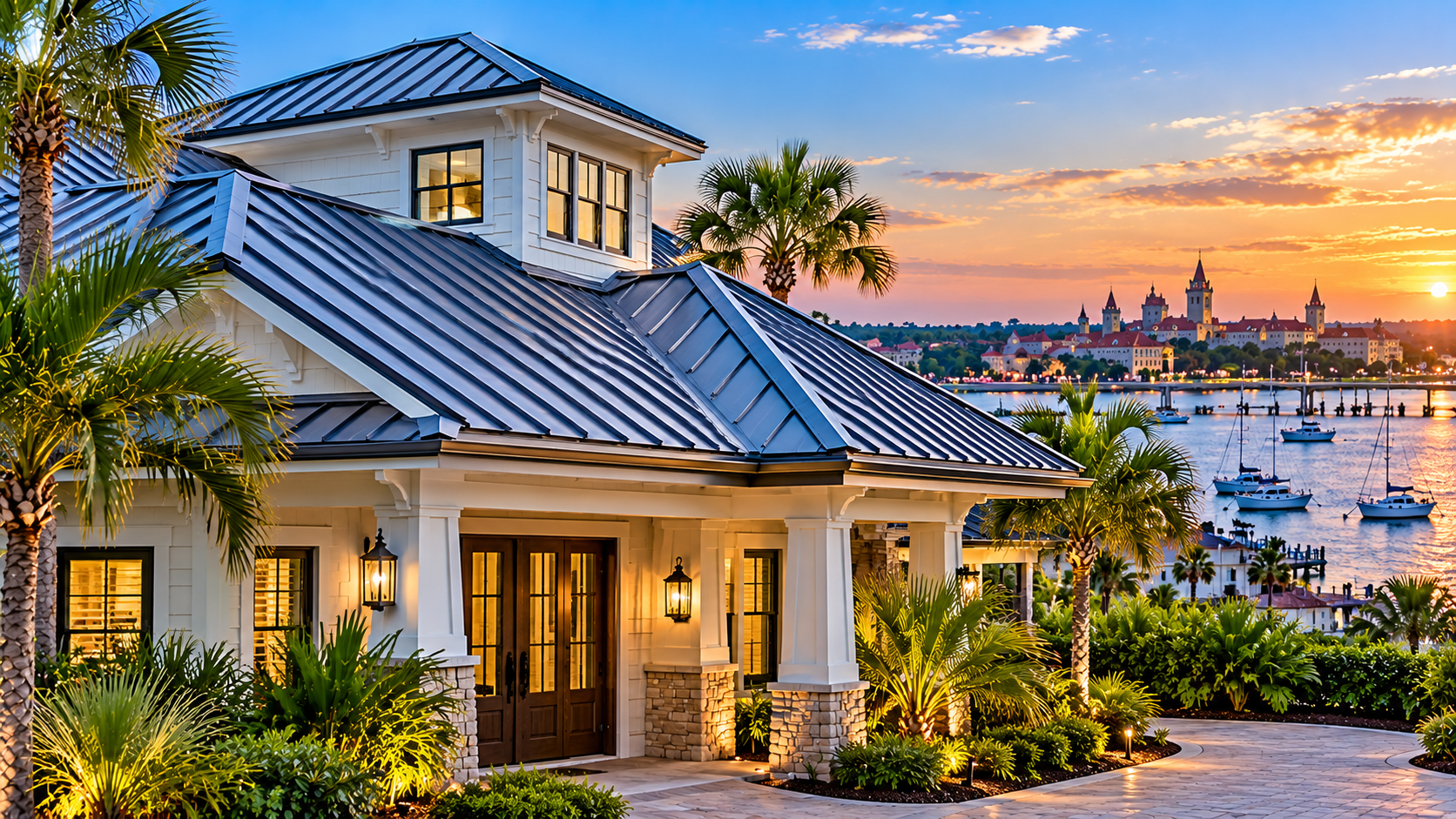 Coastal Saint Augustine home with silver standing seam metal roofing